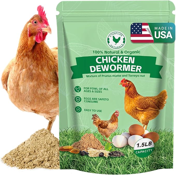 Natural Chicken Poultry De-Wormer Powder, Safe for Eggs, Effective for All Ages & Sizes,1.5 LB