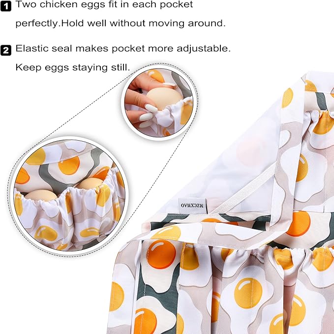 Egg Apron, Egg Collecting Egg Gathering Apron for Fresh Eggs Gift for Women Children(8 Pockets Fried Egg)