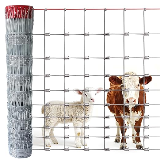 Farm Fence 5x164FT, Thickened 12 Gauge Galvanized Wire, Durable Woven Wire Fencing with Hinge Knot for Cattle, Goats & Sheep, Hog, Livestock Fence, Farm & Field Use