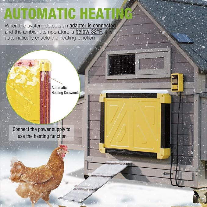 GUTINNEEN Automatic Chicken Coop Door Solar Powered Auto Chicken Door Opener for Chicken House Duck Run (Black)