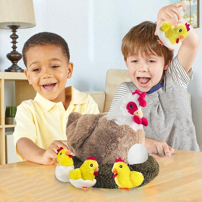 9 in 1 Chicken Stuffed Animal Set, Stuffed Chicken Plush Toy Egg Laying Hen with Zipper and Baby Chicks Plush Chickens, Eggs and Coop Chicken Toys for Kids Girls Boys Birthday Easter Stuffers Gifts