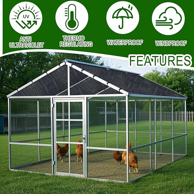 Black Chicken Coop Shade Cover, 11.5 * 6.6 FT UV 90% Shade Cloth with 20 Pcs Ball Bungees Cords, Chicken Cage Cover Chicken Run Sun Shade Mesh with Grommets for Outdoor Patio Garden Plants