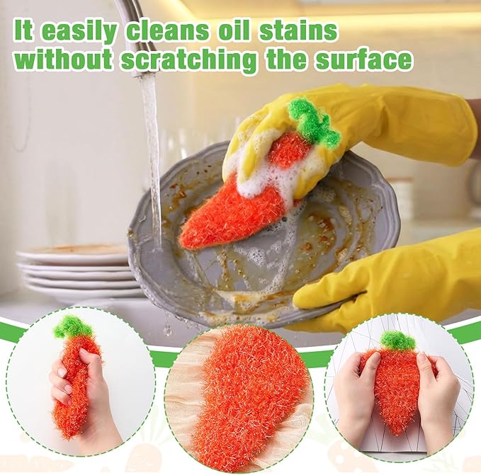 Breling 6 Pieces Carrot Shape Dish Sponge Dual Sided Non Scratch Dish Washing Scrubbers, Reusable Household Cleaning Kitchen Tools for Dishwashing Washing Dishes Cookware