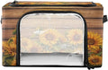 xigua Wood Grain Sunflower Clothes Storage Bins with Hold Shape Metal Frame, 2 Opening Ways Foldable Clothes Organizer Box with Clear Window & Handles for Seasonal Clothing