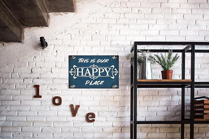 Vintage "This Is Our Happy Place" Sign – Metal Decorative Plaque for Home, Kitchen, Bedroom, Cafe, and Park – 8x12 Inches