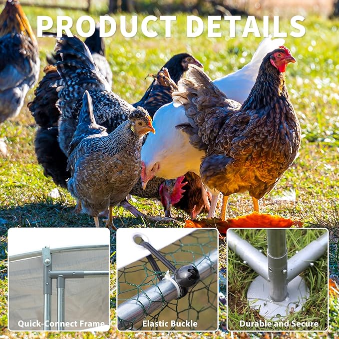 Large Metal Chicken Coop Walk-in Poultry Cage with Water-Resident and Anti-UV Cover Duck Rabbit Cat House Outdoor Chicken Run Pen with Round Roof