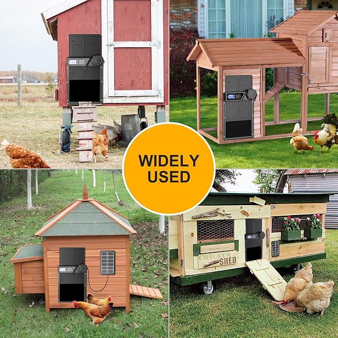 Automatic Chicken Coop Door Solar Powered, LCD Display Automatic Chicken Coop Door with Timer, Waterproof Aluminum Alloy Chicken Door with Remote Control, Charge with Solar Panel & USB
