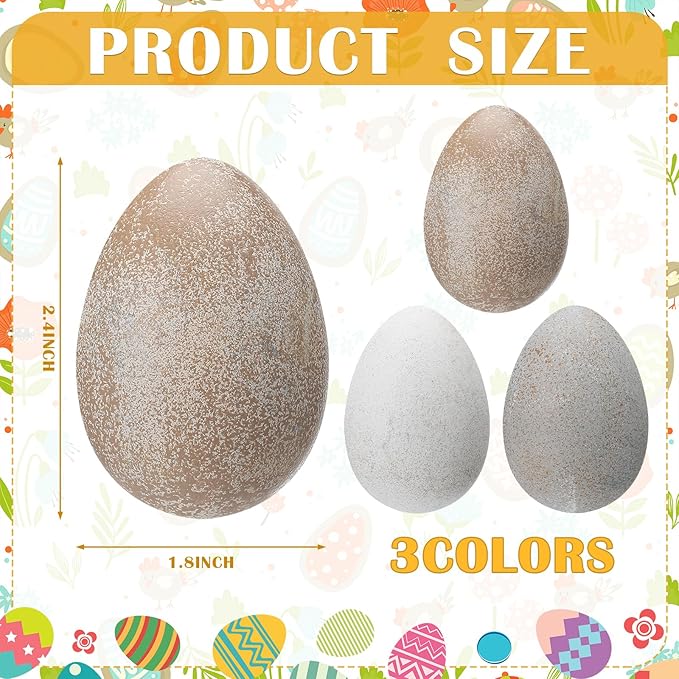 Gejoy 24 Pcs Easter Speckled Eggs Neutral Plastic Fake Chicken Eggs Pastel Textured Easter Decor Vintage Decorative Vase Bowl Fillers Farmhouse Spring Decorations for Home Table DIY Craft (Brown)