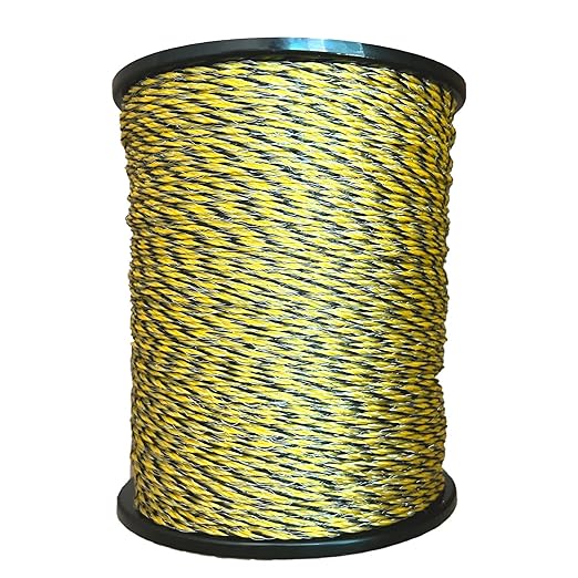 Upgraded Electric Fence Polywire 1722 Feet 525 Meters, 6 Stainless Steel Strands for Reliable Conductivity and Rust Resistance, Easy to Install,Portable Electric Fencing,Yellow and Black Color