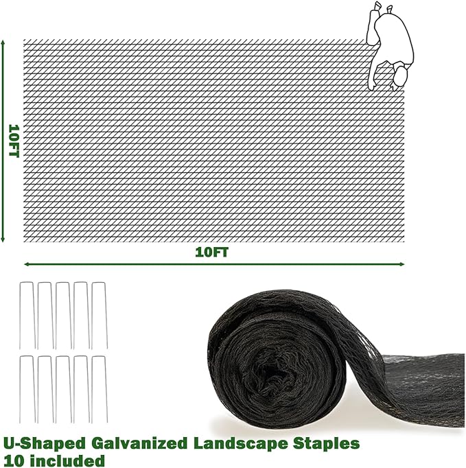 POYEE 10x10ft Pond Netting for Leaves Leaf Net Cover Pond Net with Small Fine Mesh Protecting Koi Fish from Birds Cats Stakes Included