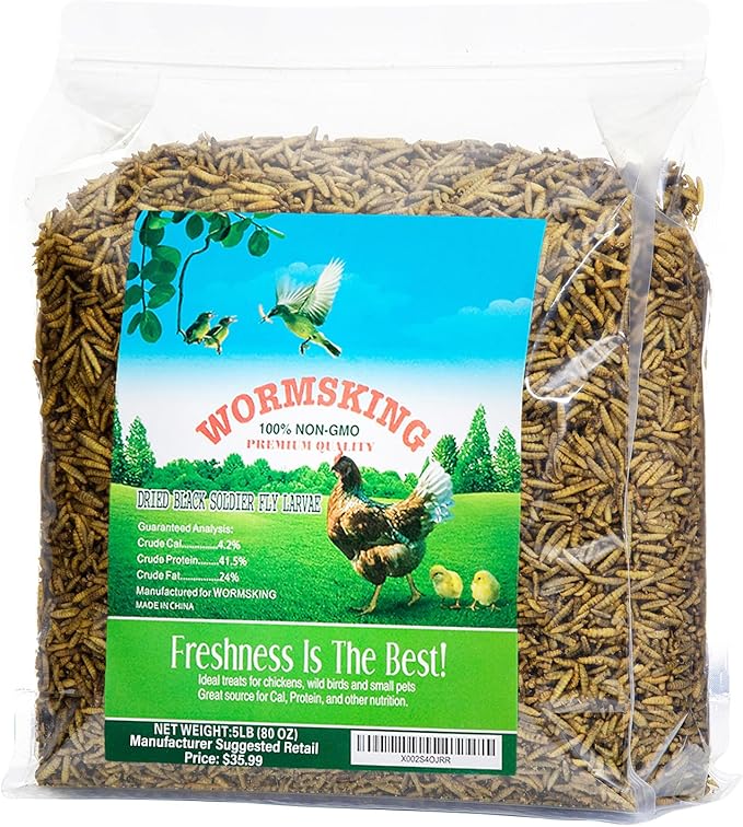 5LB Dried Black Soldier Fly Larvae, More Calcium Than Dried Mealworms, High Protein Chicken Feed,Duck Food, BSFL, Duck Treats