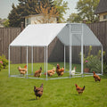 Large Metal Chicken Run, Chicken Coop with Lockable Door Flat Shape Walk-in Chicken Hen House with Waterproof & Anti-UV Cover for Duck Rabbit Habitat Cage Outdoor Poultry Cage for Yard Farm