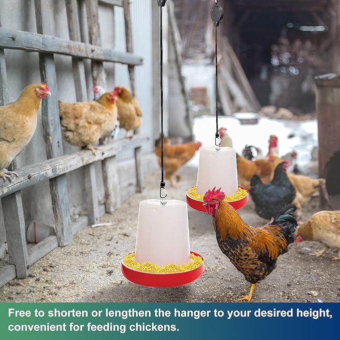 Retractable Hangers for Chicken Coop, 43" Pull-Down Design Hooks for Hanging Chicken Feeder, Waterer & Treat Dispenser, Adjustable Pulley System for Bird Feeder, Planter Hanging, 3PCS