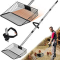 12" Metal Chicken Poop Scooper Rake for Sand with 24 to 68" Handle, Adjustable Chicken Poop Scooper for Poop, Wide 10”Poop Shovel Cleaning Tools, Heavy Duty Sifting Shovel (Black)