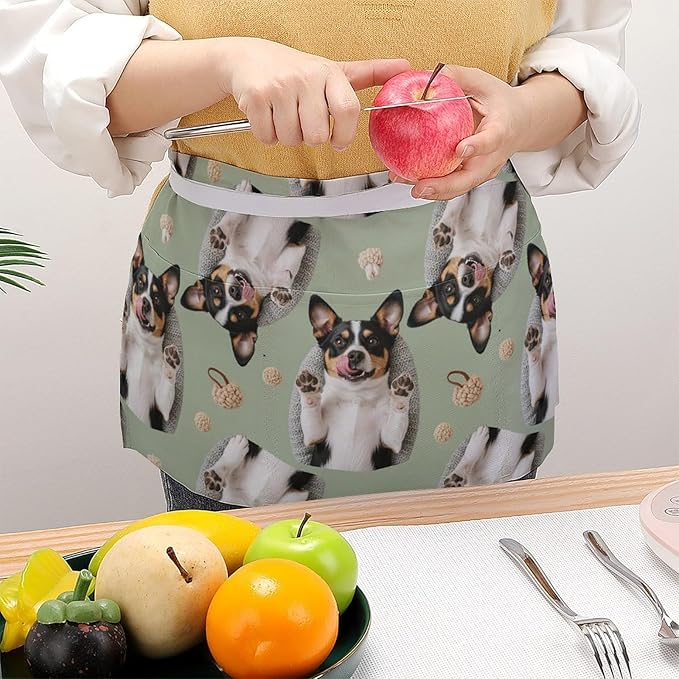 Unisex Apron for Cooking Server Waitress Half Waist Apron with 3 Pockets