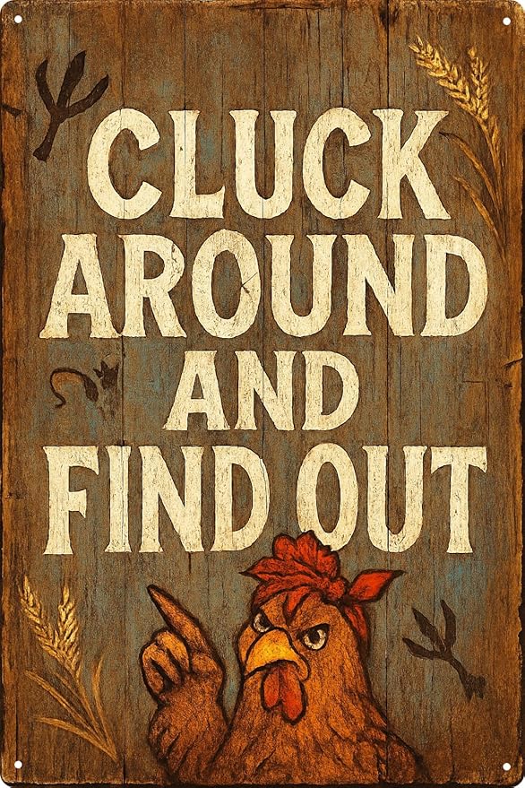 Metal Chicken Coop Signs, Outdoor Funny Yard Decorations, “Cluck Around and Find Out” Sign for Farmhouse Wall Decor, Gifts for Chicken Lovers Women – 8x12 Inch