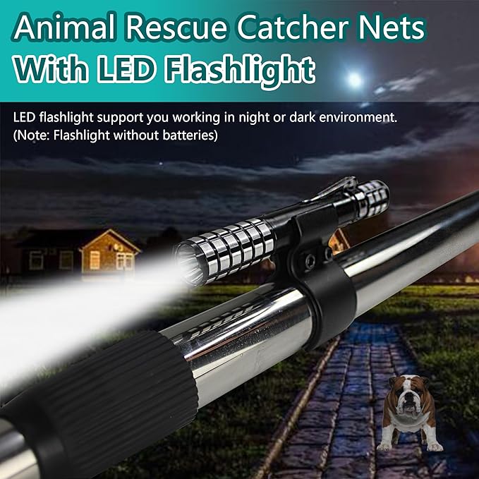Dog Catch Net Animal Control Net Poultry Catching Trap Tool Length Adjustable for Cat, Pigeon and Others (42~70" Handle with 22" Net Opening) (Stainless Steel, Natural)