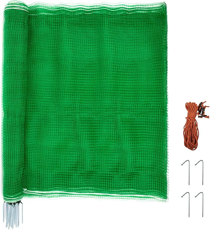 Non Electric Fence Netting 48" x 100', Boundary Fence with Double Spiked Posts&Windproof Kit, Portable Poultry Fence for Dogs, Chickens, Ducks, Turkeys Suitable in Backyard, Garden