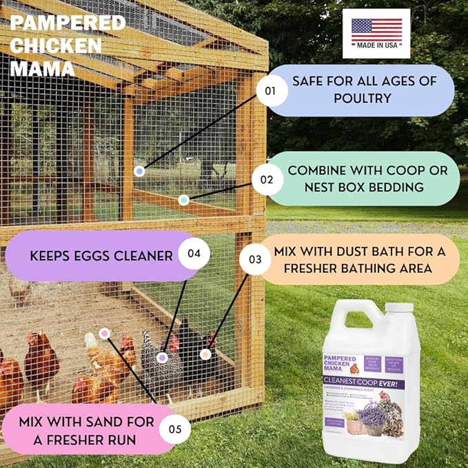 Pampered Chicken Mama Cleanest Coop Ever! Chicken Coop Deodorizer & Bedding Refresher | Moisture Absorbing Odor Eliminator | Coop Refresher for Chickens (Lavender & Chamomile Scent, 8 pounds)