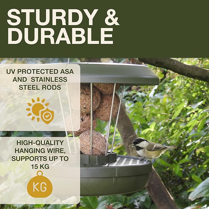 SWISSINNO Bird Feeders - No Mess Fat Ball/Suet Feeder for Outdoors Hanging - Smart Birds Lucerne Spill Proof Wild Cardinal Bird Feeder with Integrated Seed Catcher Tray - Light Blue