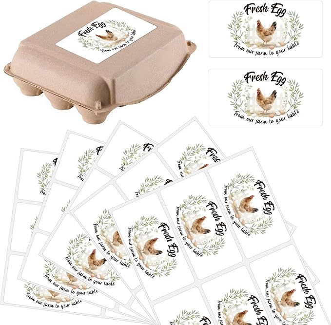 60Pcs 2" x 4" Fresh Egg Labels Self Adhesive from Our Farm to Your Table Chicken Fresh Egg Farm Stickers Packaging Tags for Box Containers Business Farmhouse Market Shop Supplies