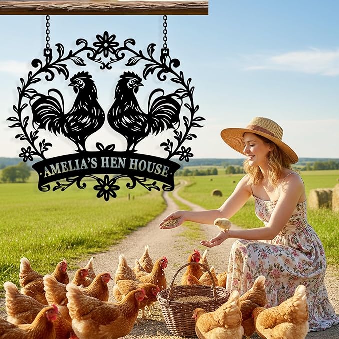 Custom Chicken Coop Metal Sign, Personalized Chicken Coop Sign for Outside, Custom Metal Hen House Farm Signs, Chickens Hen House Farmhouse Wall Art Decor