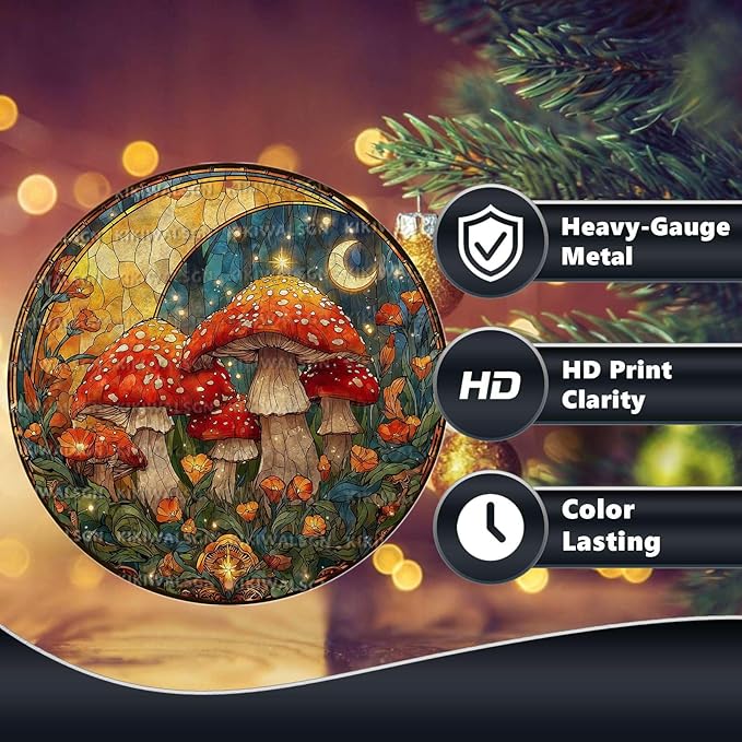 Vintage Mushroom Round Metal Sign Retro Tin Sign Nostalgic Rustic Wall Decor Decorations for Home Bedroom Living Room Cafe Bar Kitchen Yard Fence Door Outside Farmhouse 8 * 8 In