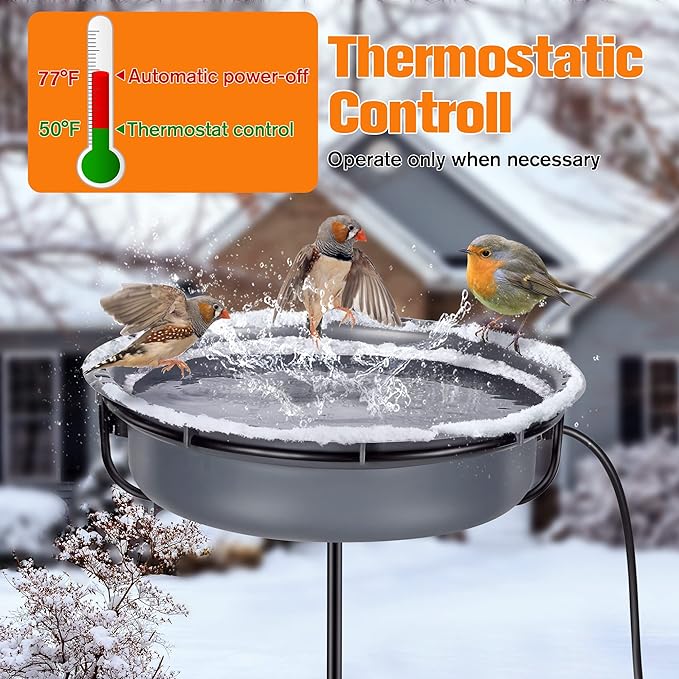 Saillong Heated Bird Baths for Outdoors for Winter with Thermostat Control, Powerful 75W Bird Bath Heater for Outside, Birdbath Birds Feeder for Winter Garden Patio Yard Lawn(Freestanding Style)