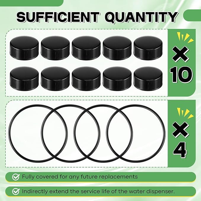Poultry Fountain Renewal Waterer Parts, 10 Replacement Caps & 4 O Rings, Compatible with Miller PPF3/PPF5/PPF7 & Compatible with Farm-Tuff 3/5/7 Gallon Poultry Founts(Black)