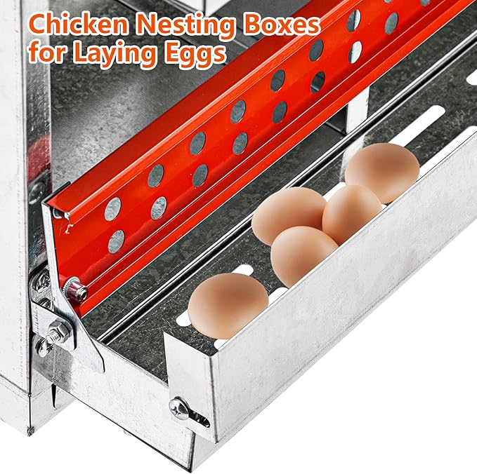 Garvee Nesting Boxes for Chickens, 6 Compartment Roll Out Away Chicken Nesting Boxes for Laying Eggs, Nesting Gift Boxes for Hens Duck Poultry, Metal Heavy Duty Chicken Coop with Perch