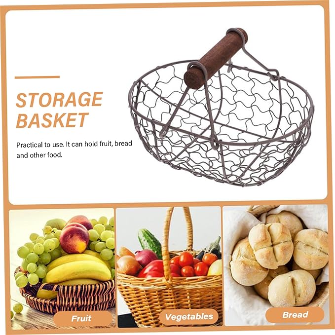 Rustic Egg Collecting Basket 7.1x4.7x4.7 Inch, Iron and Wooden Chicken Egg Basket for Gathering Fresh Eggs, Farmhouse Style