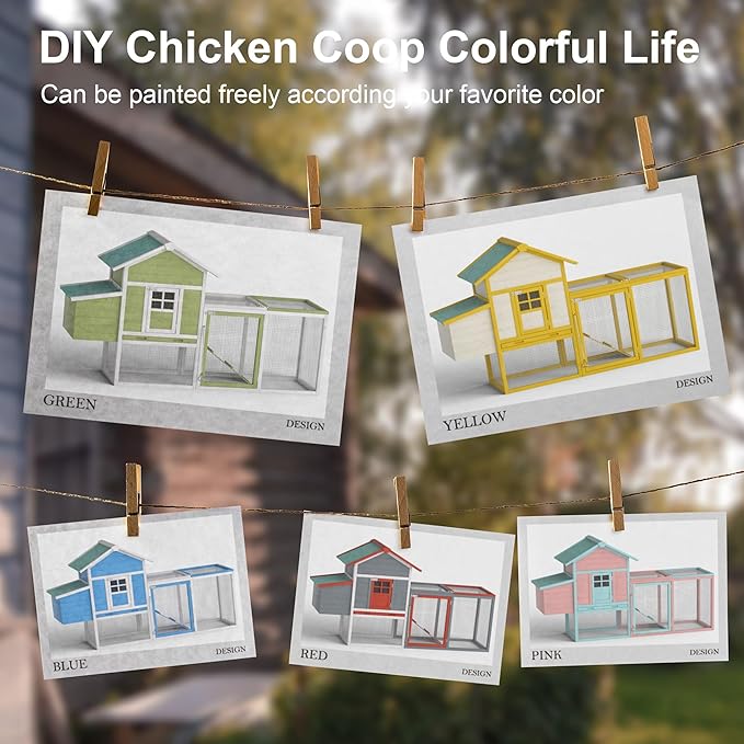 GOJOOASIS 80" Chicken Coop for 2-4 Chickens Outdoor Wooden Hen House Poultry Pet Hutch for Backyard w/Run Cage & Nesting Box(A)