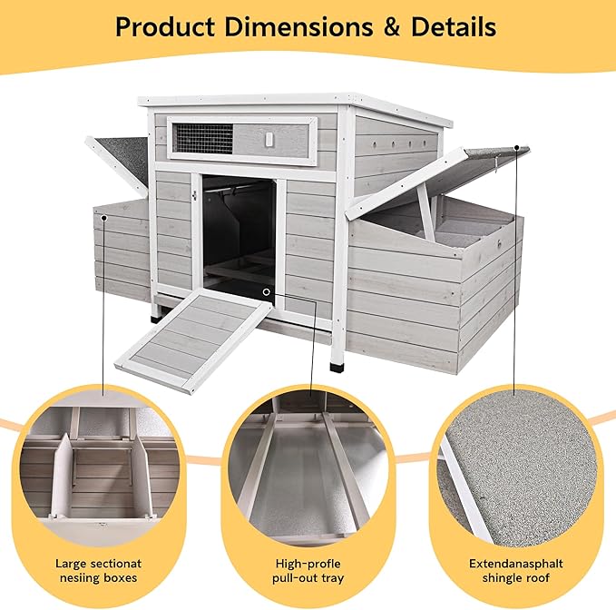 58" Chicken Coop,Outdoor Large Chicken Coop with 6 Nesting Boxes,Weatherproof Poultry Cage,Removable Tray for Farm, Backyard