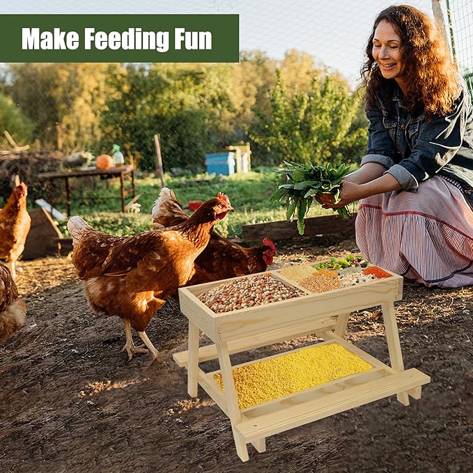 Double Chicken Picnic Table Large Capacity Handmade Wooden Chicken Feeder, Mesh Bottom for Easy Cleanup, Suitable for Chickens, Ducks