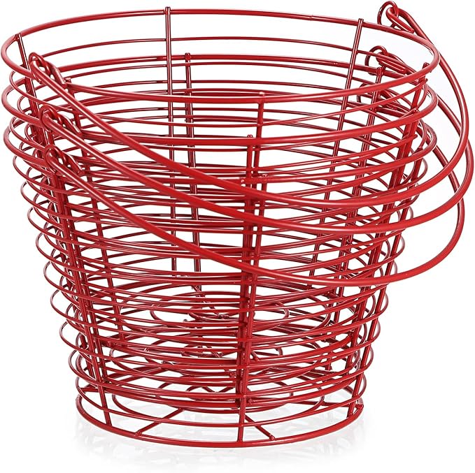 3 PCS 8" Red Round Wire Egg Baskets for Fresh Egg With Handle, Small Metal Collecting Basket for Gathering Fresh Eggs, Chicken and Duck Eggs Hunting Basket Egg-Holder Countertop
