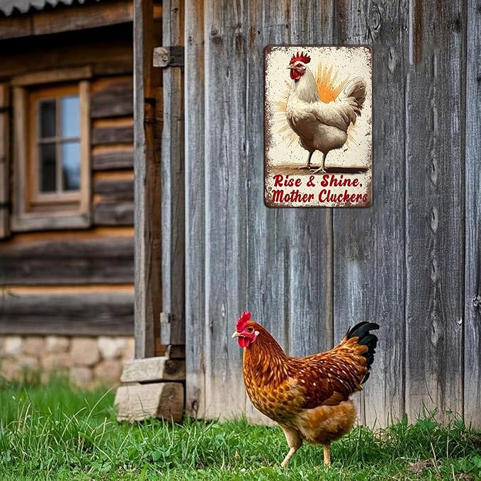 Funny Chicken Signs Rise And Shine Mother Cluckers Aluminium Sign Metal Chicken Signs Decor Home Ktichen Farm Are Wall 12x8 Inch Vintage Chicken Signs For Coop Metal Tin Signs Poster