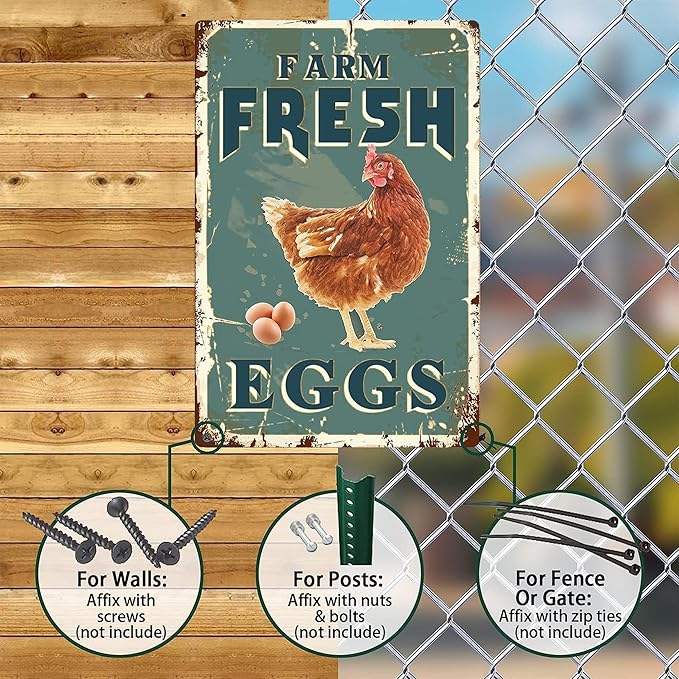 Vintage Chicken Coop Metal Signs - Farm Fresh Eggs Chicken Tin Sign, Funny Metal Signs Accessories Outdoor Home Wall Decor 8x12 inch