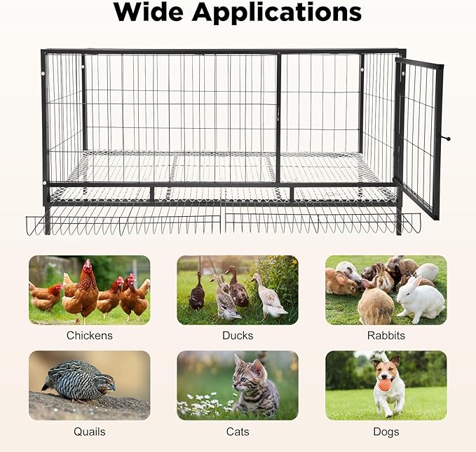 Chicken Coop Iron Large Durable Chicken Enclosure with Automatic Egg Collection, Top & Side Opening Doors,Portable Chicken Cage Pens for Rabbits Pigeons(47.24 * 22.83 * 24.41in)
