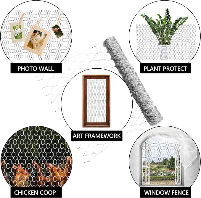 Chicken Wire Fencing, 4ft x 150ft Hexagonal Galvanized Chicken Wire Mesh Fence 2 Inch Mesh Fence Poultry Netting Animal Barrier for Craft Projects Gardening Chicken Coop Rabbit Pet