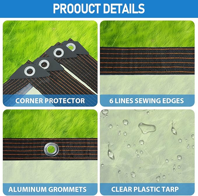 Clear Tarp, 10×12FT Plastic Tarps Heavy Duty Waterproof with Grommets, Rain Cover for Patio, Porch, Greenhouse, Chicken Coop Outside