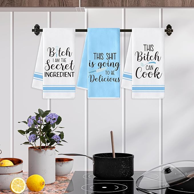 GROBRO7 Funny Sayings Hand Towel - 6Pcs No Bitchin in My Kitchen Fun Kitchen Decorative Soft Polyester Dish Towels for Bar Dining Room Restaurant Decor, Housewarming Gift for Hostess Home Friends