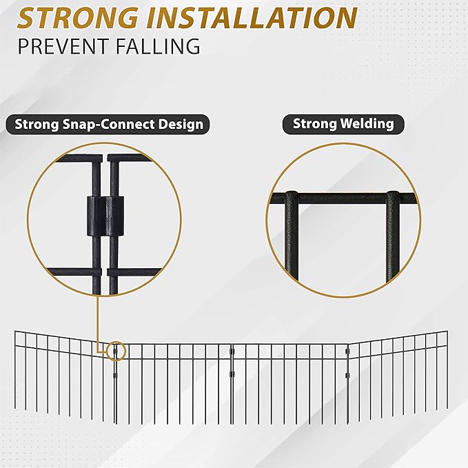 10 Pack - 17"x12" Animal Barrier Fence, 14Ft(L) No Dig Fence for Dogs with Strong Snap Connect, 4 Gauge Black Powder Coated Steel, Dog Rabbits Barrier for Outdoor Landscaped Yard