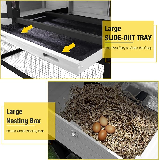 Aivituvin Mobile Chicken Coop with Wheels for 2-4 Chickens, Backyard Expandable Chicken House Duck Cage with Run, 2 Nesting Boxes, Easy Clean Pull-Out Tray, Leak-Resistant Asphalt Roof, 72.3"(Black)