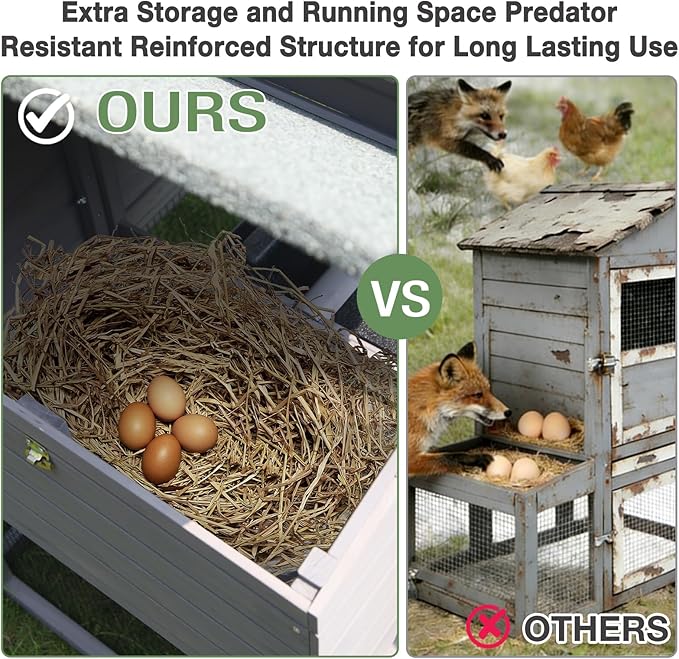 80" Large Chicken Coop on Wheels, with Run, Outdoor Wooden Hen House with Nesting Box, Leakproof Pull-Out Tray & Waterproof Roof, for 4–6 Chickens
