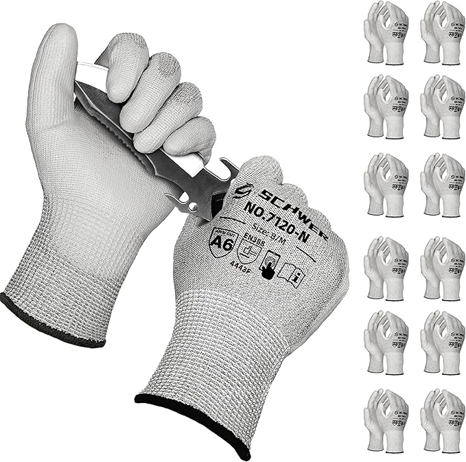 Schwer 180 Pairs Cut Resistant Gloves ANSI A6/A7 (Send Randomly) CR7120 Cut Proof Work Gloves, Touchscreen, for Men and Women Used for Woodworking, Glass Cutting, Construction, Cargo Handling, M