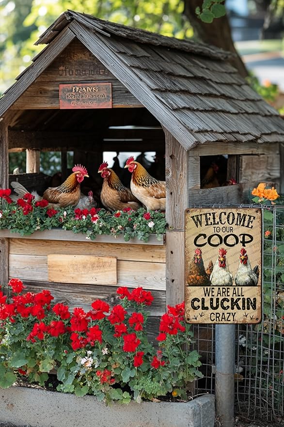 Chicken Metal Tin Sign Welcome To Our Coop We Are All Cluckin Crazy Vintage Tin Sign For Chicken Wall Farmhouse Farm Home Coop Decor 12x8 Inch