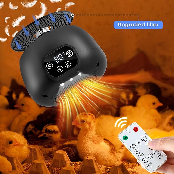 2 Pack Chicken Coop Heater with Remote, 200W Chicken Coop Warmer Temperature Control with Lights, Heat Lamps for Chickens with Digital Display and 5Ft Cable for Reptiles/Duck/Lizard
