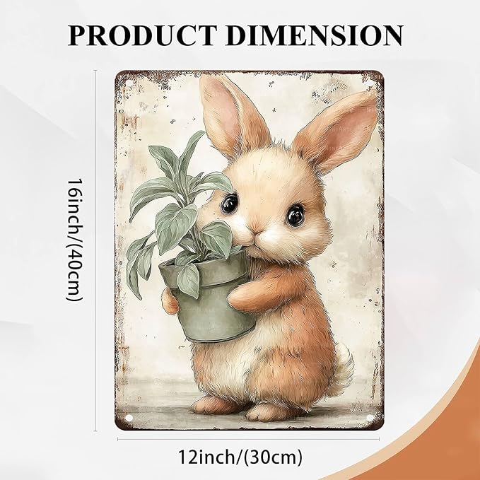 Easter bunny Tin Sign metal plaque Vintage bunny art gift for garden bedroom living room kitchen wall decoration 12X16Inch