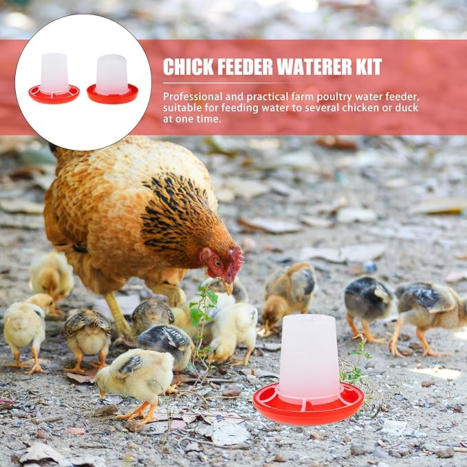 Chicken Feeder and Waterer Set Ducklings Quail Feeders Poultry Baby Chick Plastic Drinker and Waterer Kit for Farm and Brooder Use 4" X 3.5"
