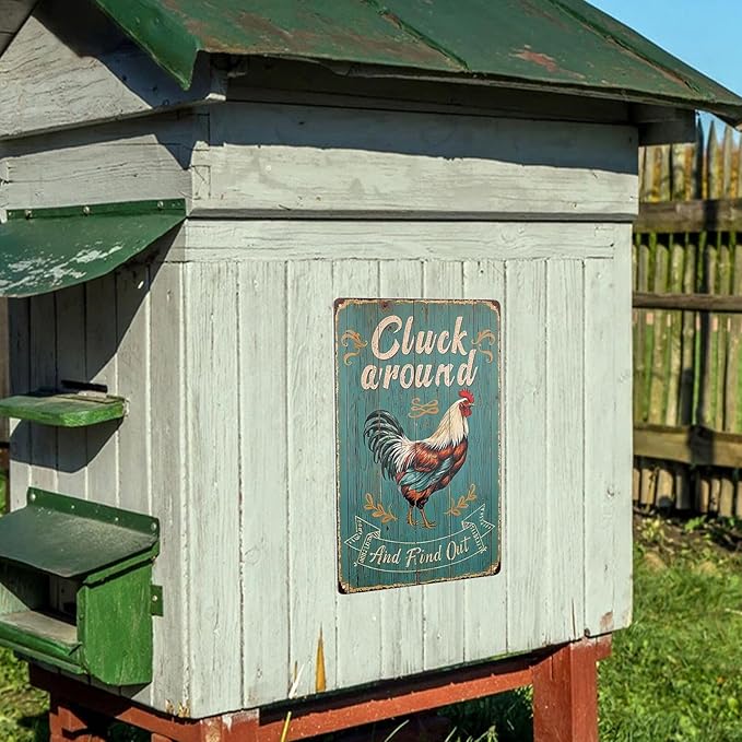 Funny Chicken Cluck Around And Find Out Funny Chicken Sign Farm Chicken Coop For Kicthen Garden Decor Vintage Metal Tin Sign Wall Plaque For Yard Outdoor Decor 12x8 Inch